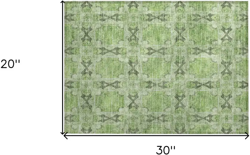 Green Floral Medallion Washable Non Skid Indoor Outdoor Area Rug Photo 3