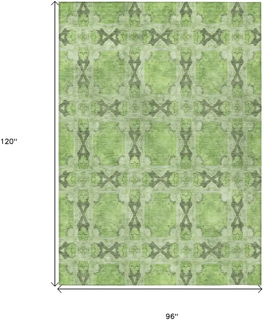 Green Floral Medallion Washable Non Skid Indoor Outdoor Area Rug Photo 3