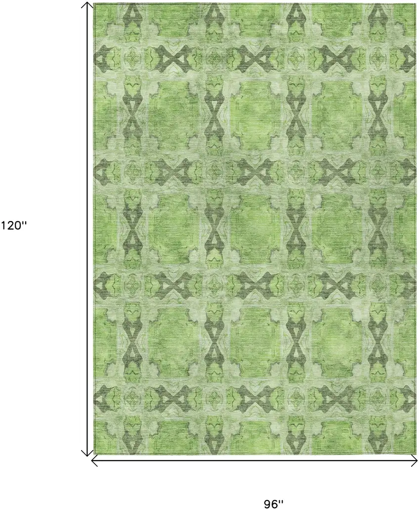 Green Floral Medallion Washable Non Skid Indoor Outdoor Area Rug Photo 3