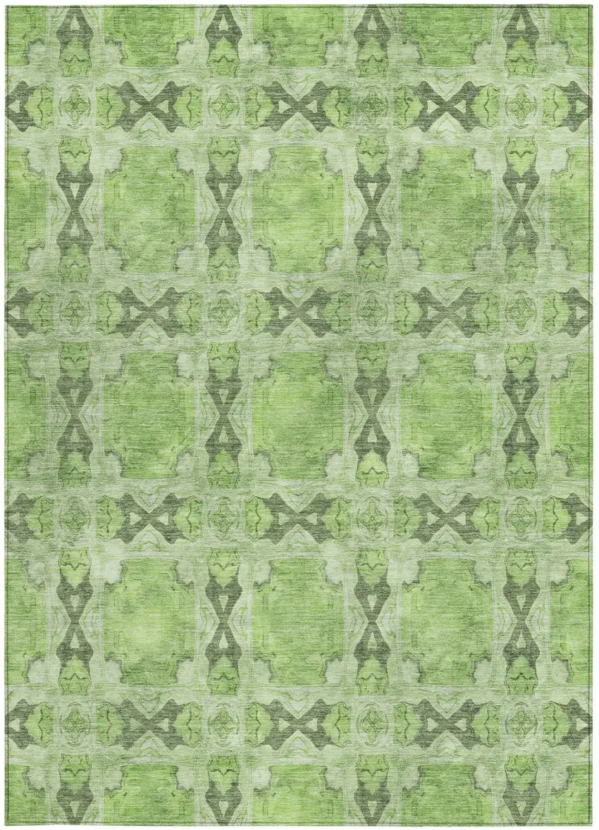 Green Floral Medallion Washable Non Skid Indoor Outdoor Area Rug Photo 4