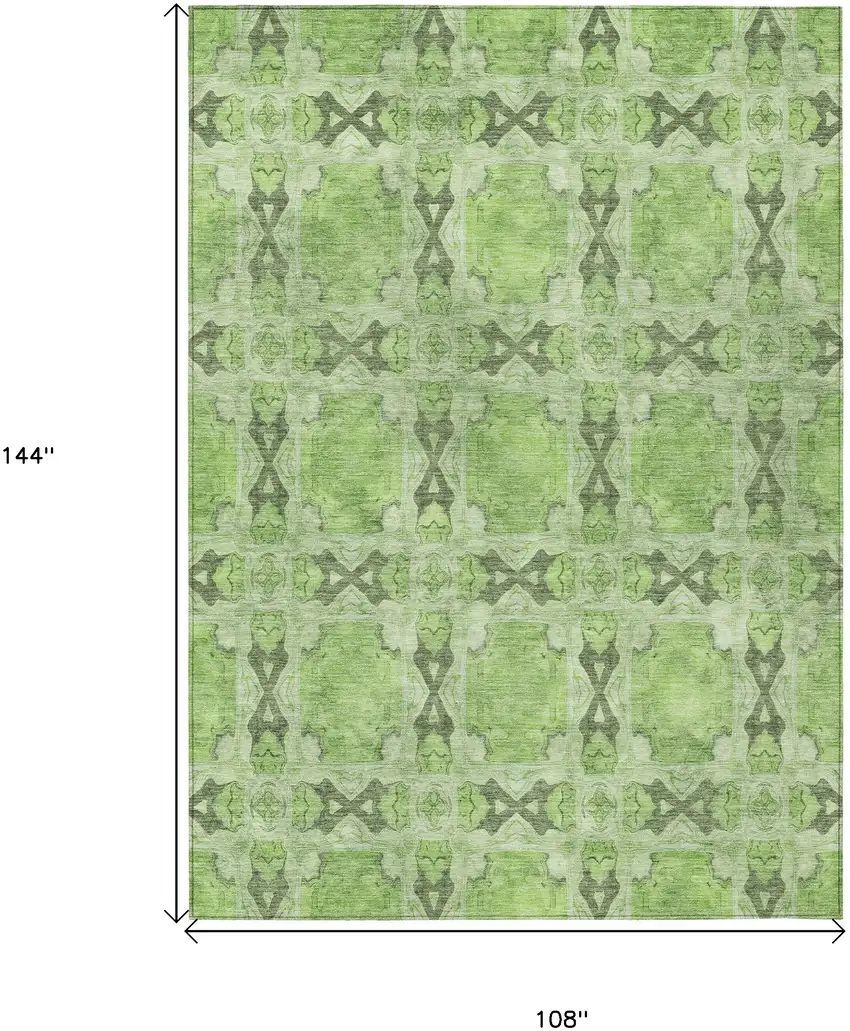 Green Floral Medallion Washable Non Skid Indoor Outdoor Area Rug Photo 3