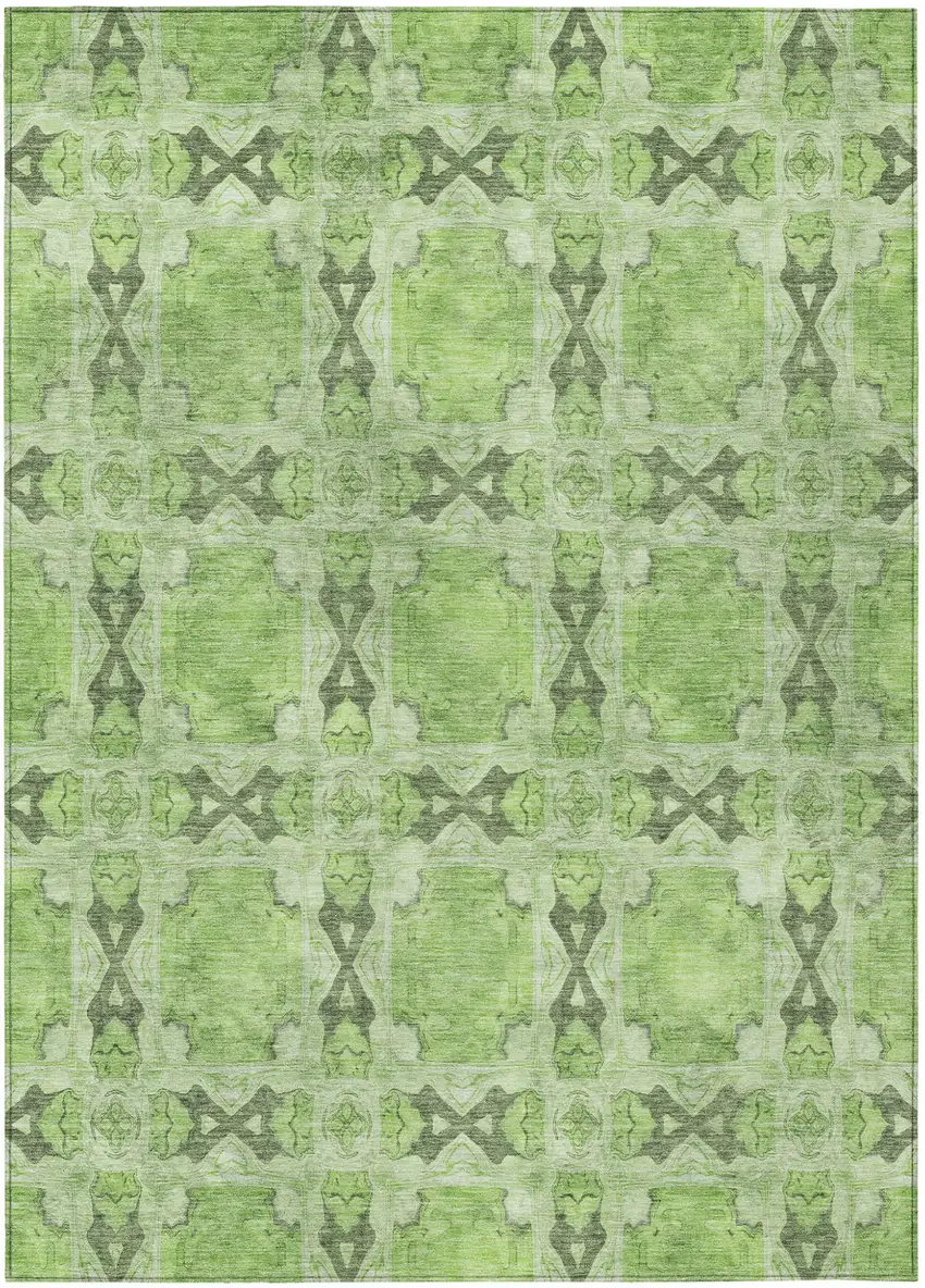 Green Floral Medallion Washable Non Skid Indoor Outdoor Area Rug Photo 2