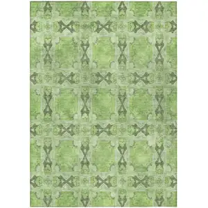 Photo of Green Floral Medallion Washable Non Skid Indoor Outdoor Area Rug