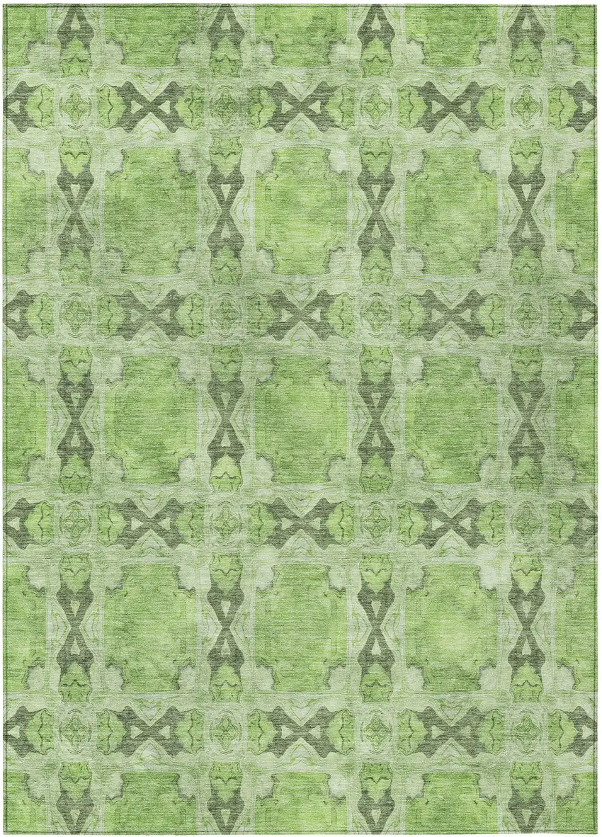 Green Floral Medallion Washable Non Skid Indoor Outdoor Area Rug Photo 2