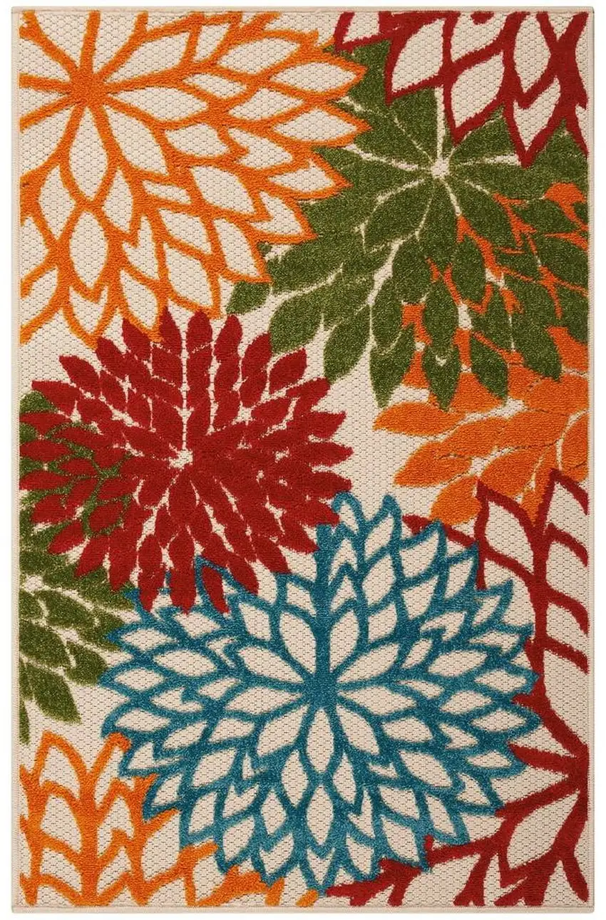 Green Floral Non Skid Indoor Outdoor Area Rug Photo 1
