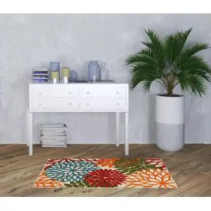 Photo of Green Floral Non Skid Indoor Outdoor Area Rug