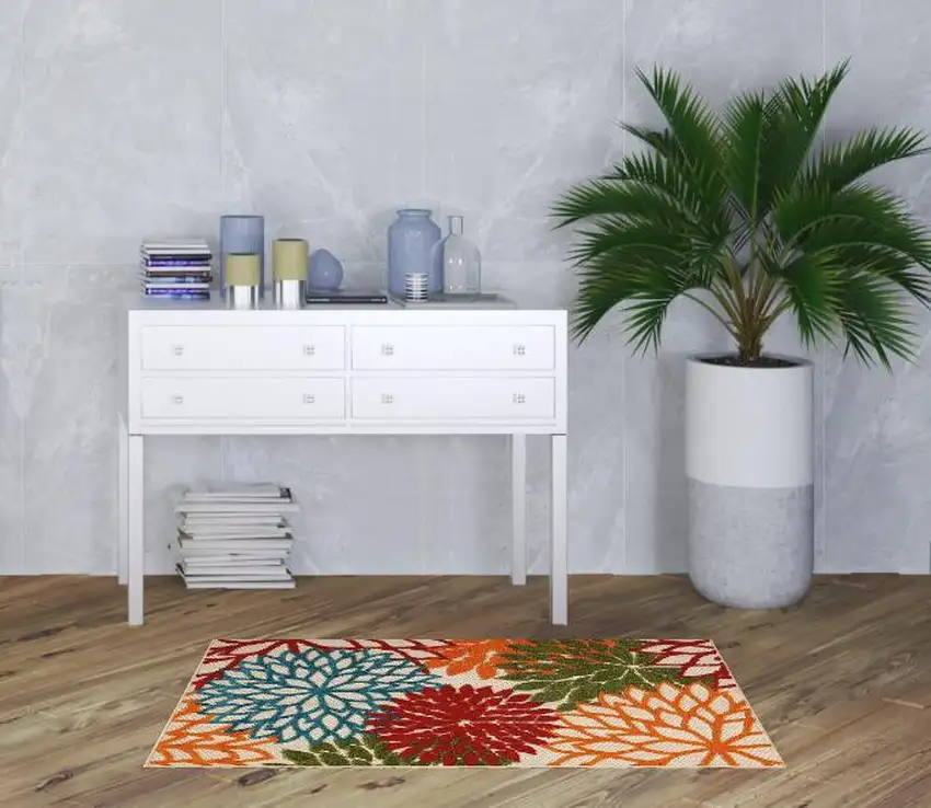 Green Floral Non Skid Indoor Outdoor Area Rug Photo 2