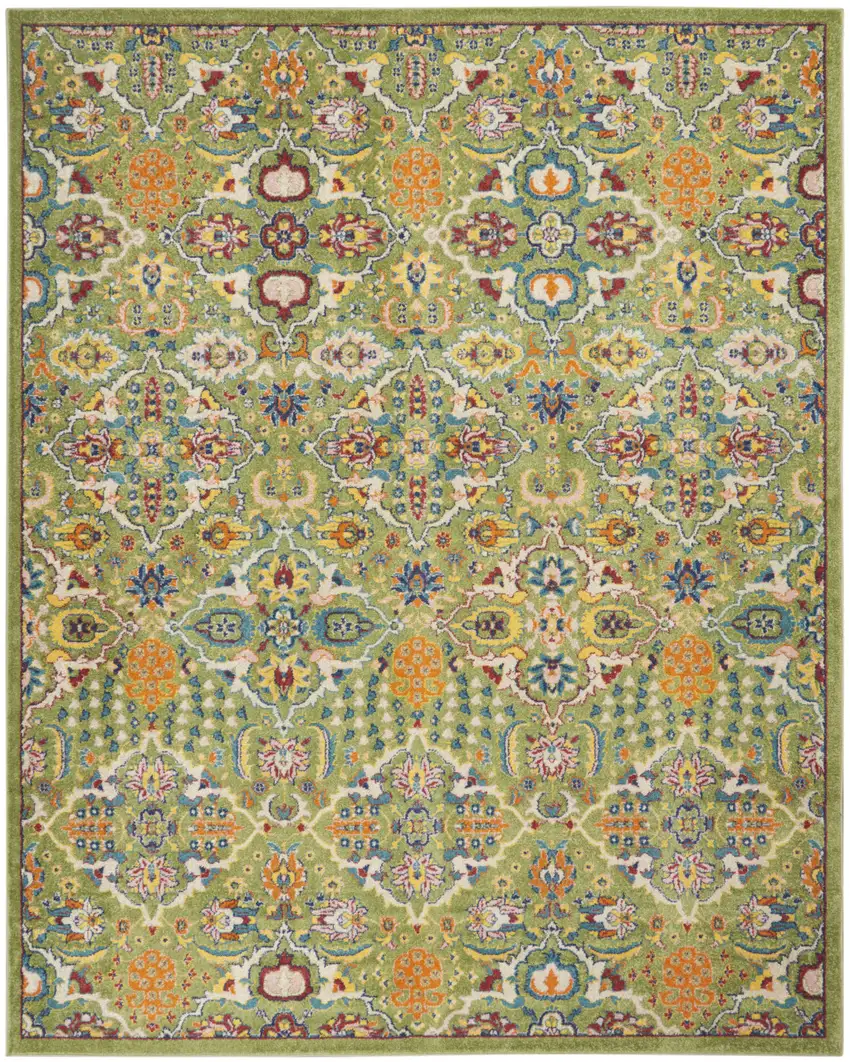 Green Floral Power Loom Area Rug Photo 1