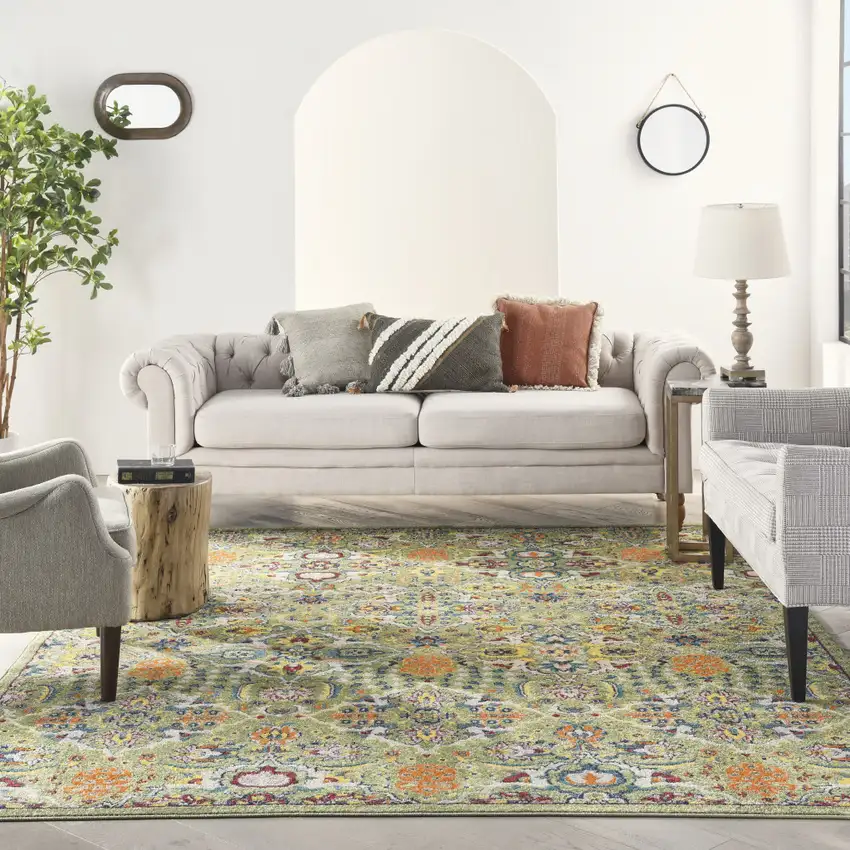 Green Floral Power Loom Area Rug Photo 4