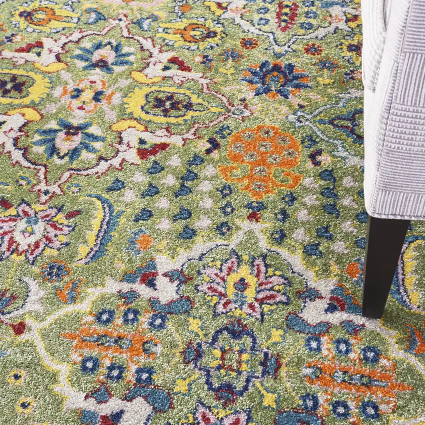 Green Floral Power Loom Area Rug Photo 7