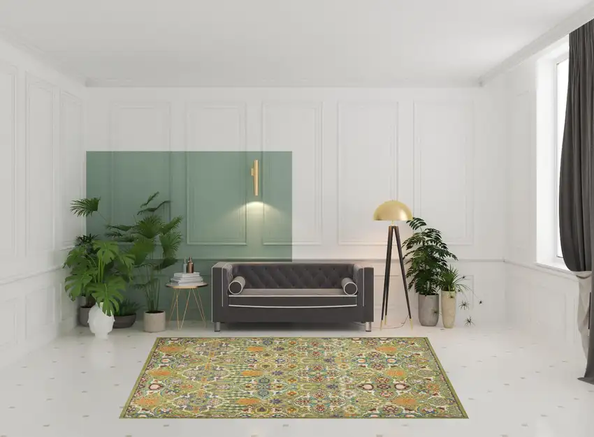 Green Floral Power Loom Area Rug Photo 2