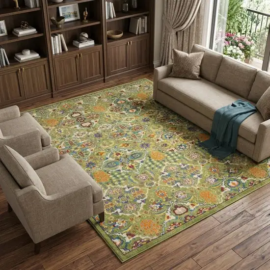 Green Floral Power Loom Area Rug Photo 1