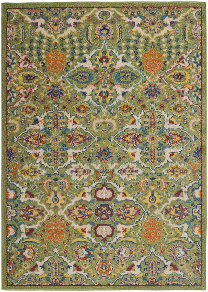 Green Floral Power Loom Area Rug Photo 1