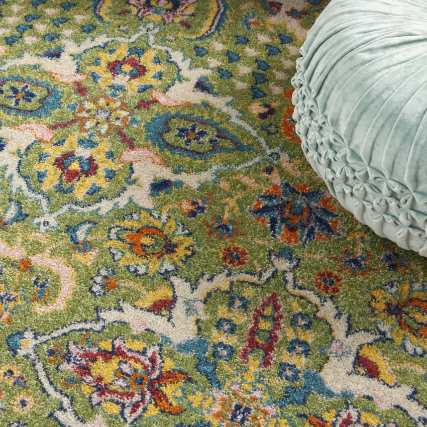 Green Floral Power Loom Area Rug Photo 9