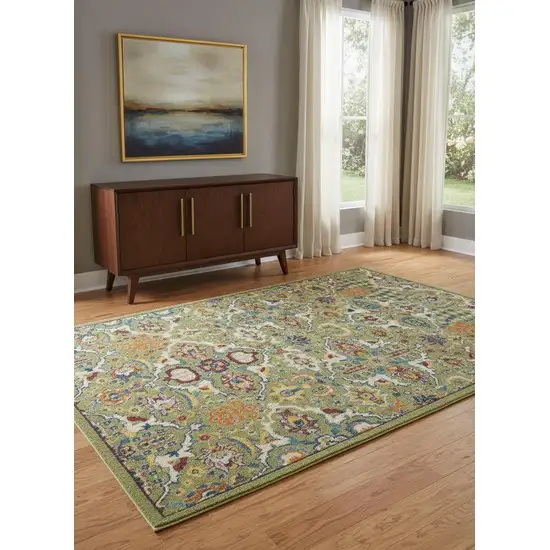 Green Floral Power Loom Area Rug Photo 1