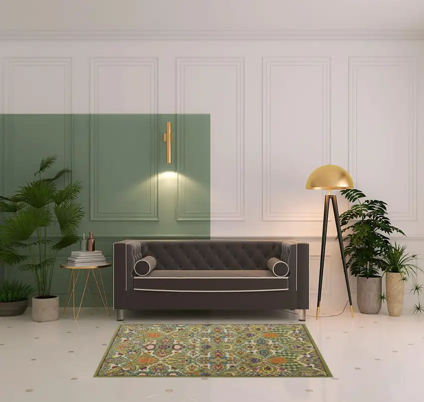 Green Floral Power Loom Area Rug Photo 2
