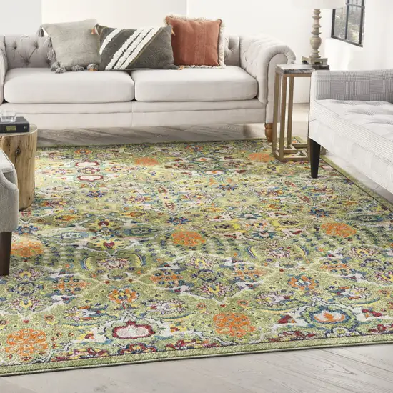 Green Floral Power Loom Area Rug Photo 4
