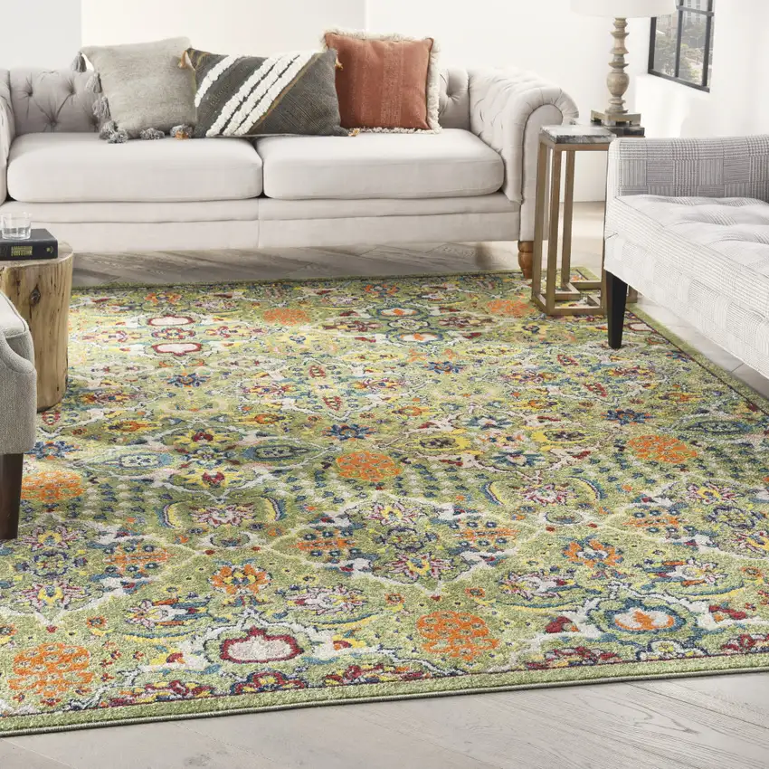 Green Floral Power Loom Area Rug Photo 8