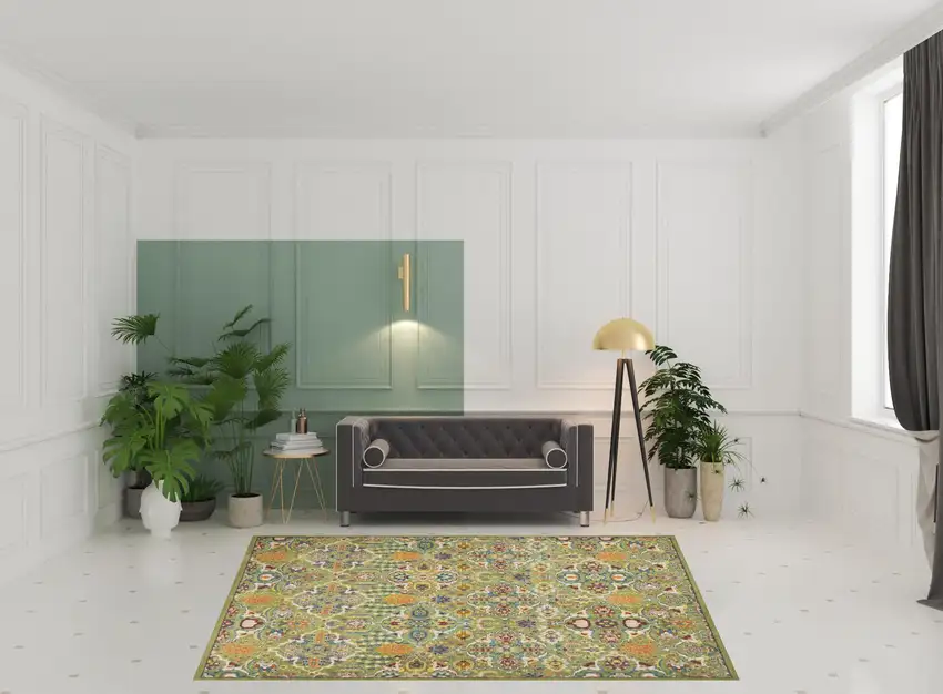 Green Floral Power Loom Area Rug Photo 2