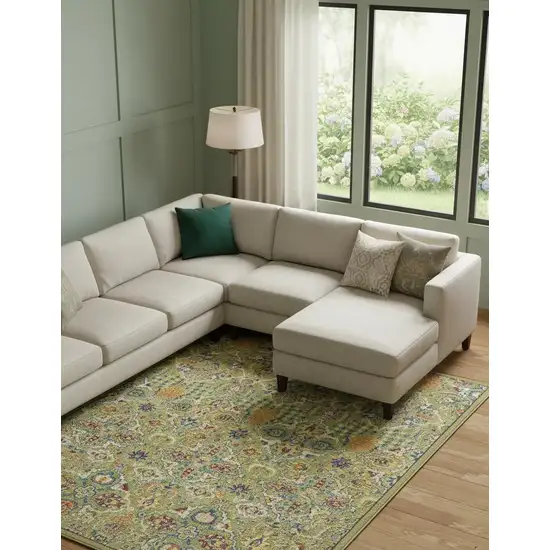 Green Floral Power Loom Area Rug Photo 1