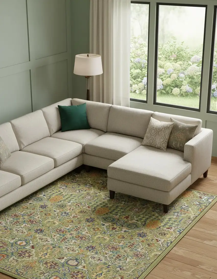 Green Floral Power Loom Area Rug Photo 1