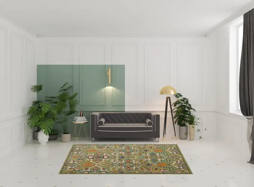 Green Floral Power Loom Area Rug Photo 5