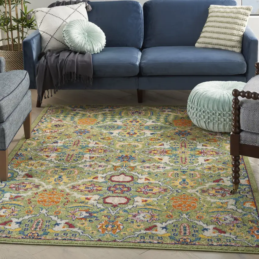 Green Floral Power Loom Area Rug Photo 4