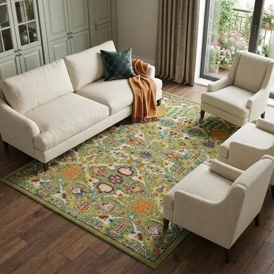 Green Floral Power Loom Area Rug Photo 1