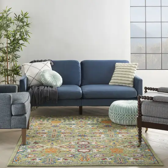 Green Floral Power Loom Area Rug Photo 5