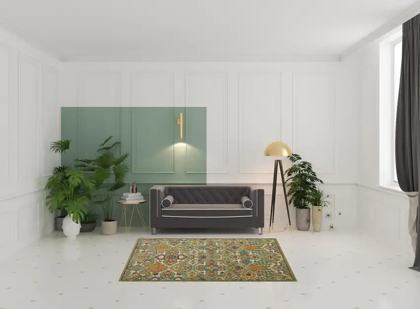 Green Floral Power Loom Area Rug Photo 2