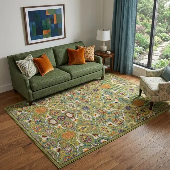 Green Floral Power Loom Area Rug Photo 1