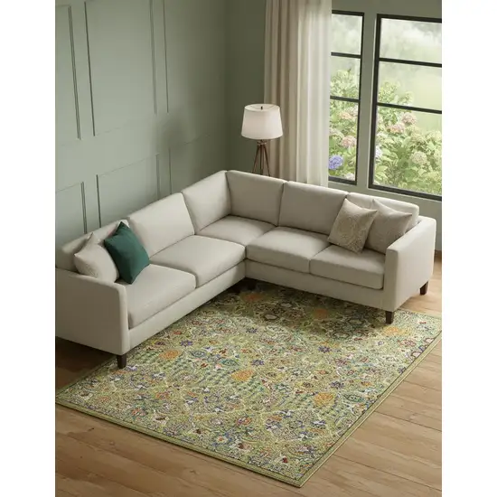 Green Floral Power Loom Area Rug Photo 1