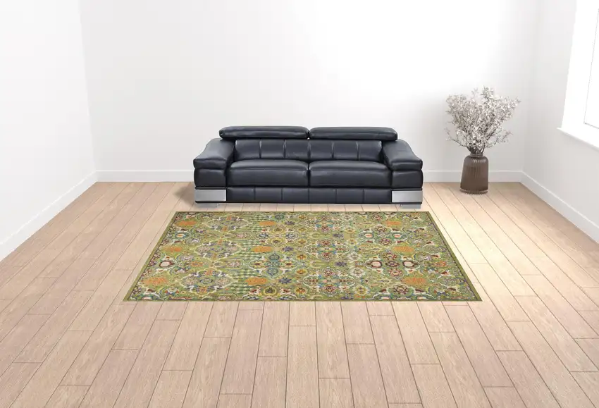 Green Floral Power Loom Area Rug Photo 2