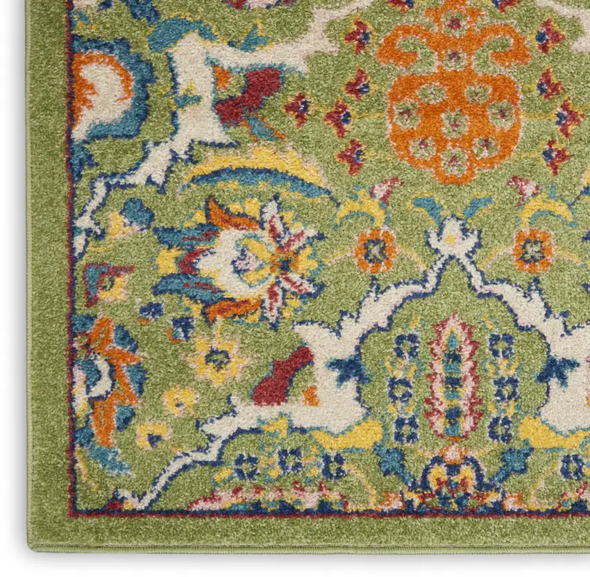 Green Floral Power Loom Area Rug Photo 4