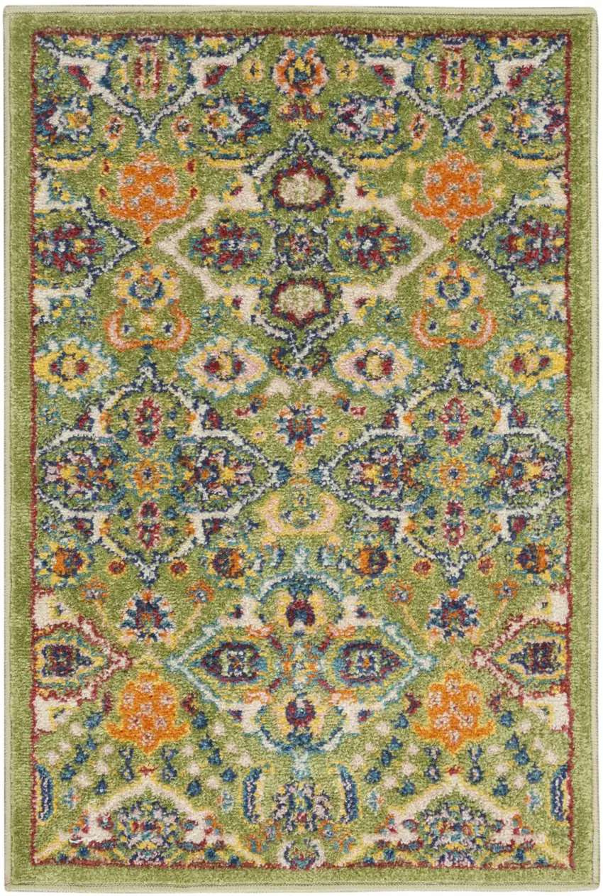 Green Floral Power Loom Area Rug Photo 2