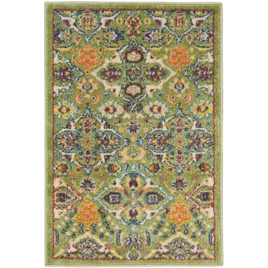 Green Floral Power Loom Area Rug Photo 1