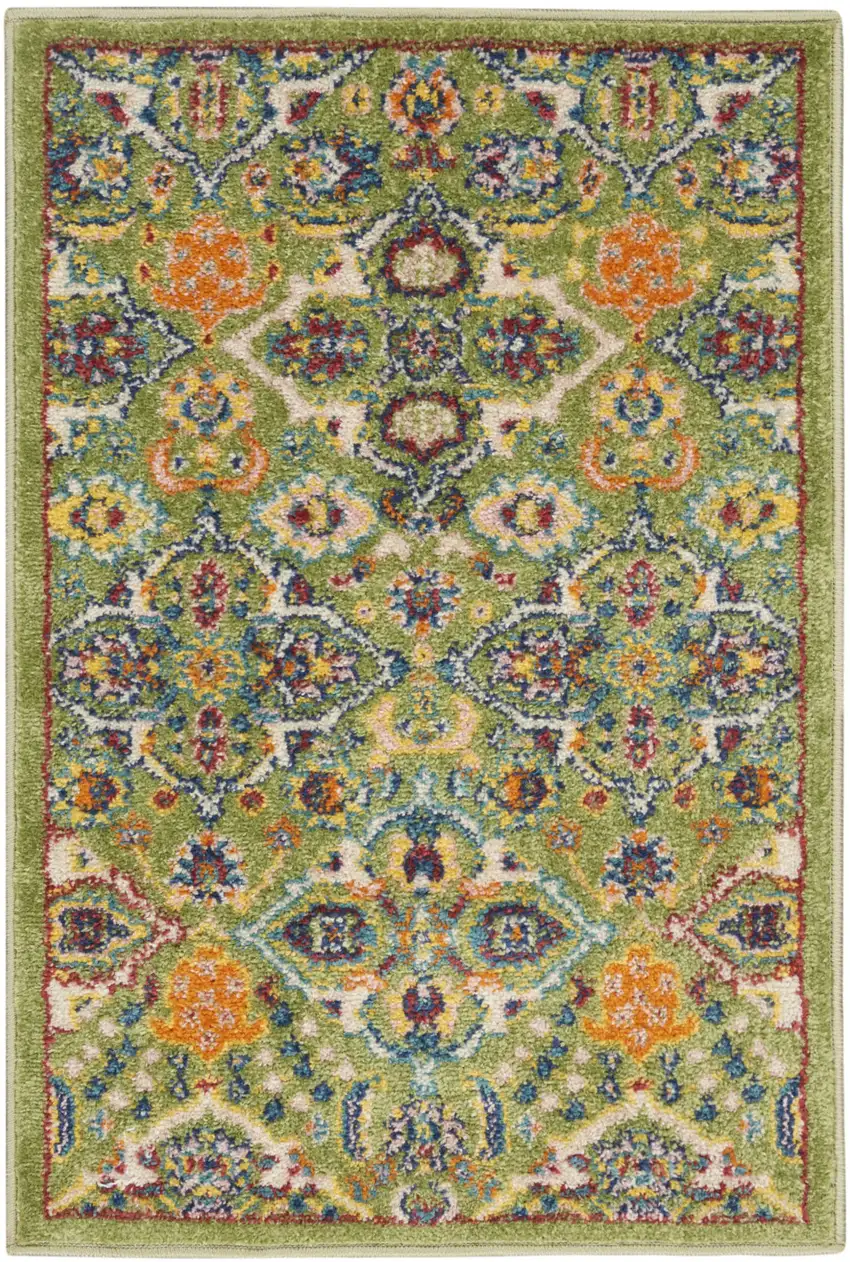 Green Floral Power Loom Area Rug Photo 1