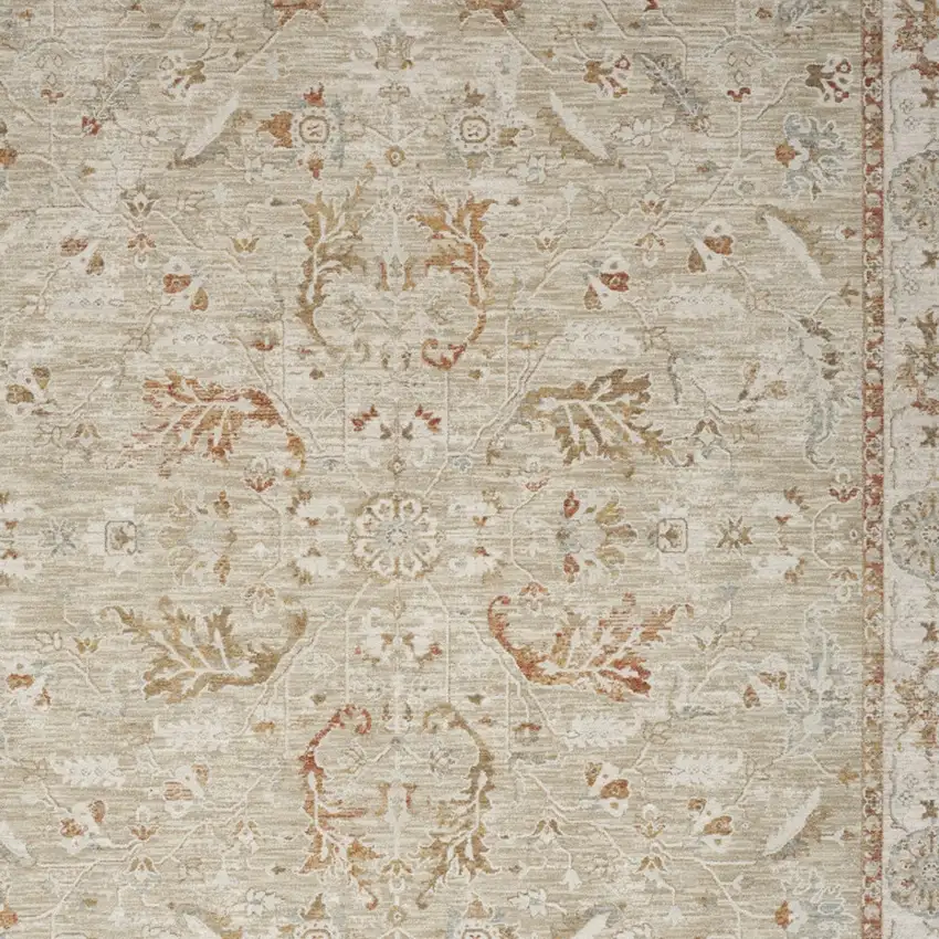 Green Floral Power Loom Distressed Area Rug With Fringe Photo 9