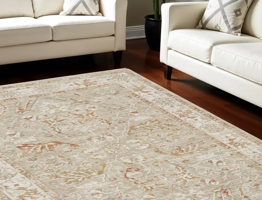 Green Floral Power Loom Distressed Area Rug With Fringe Photo 1