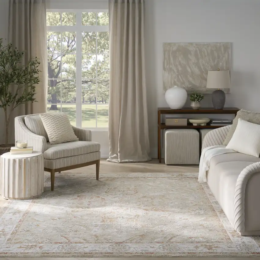 Green Floral Power Loom Distressed Area Rug With Fringe Photo 5