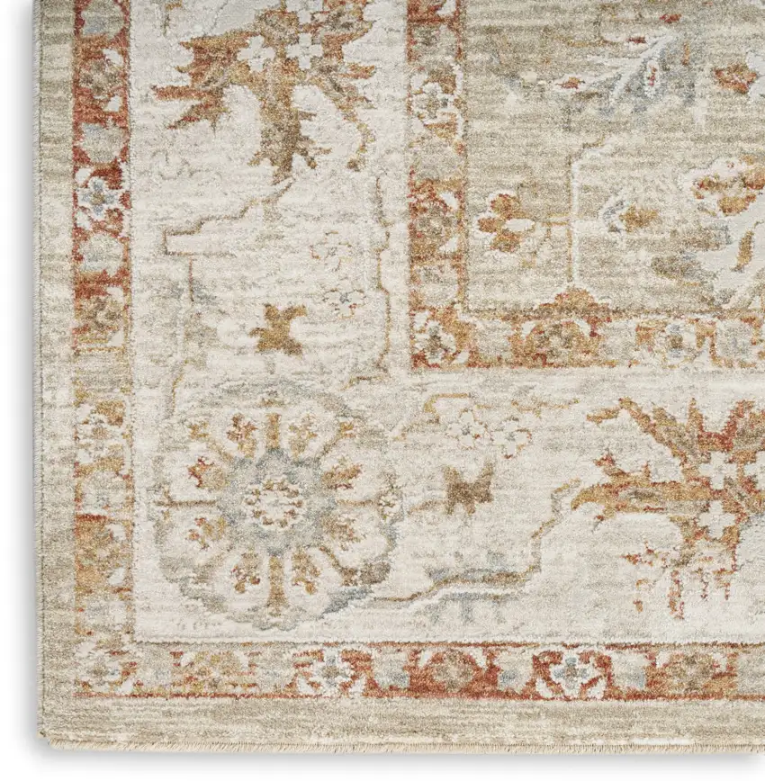Green Floral Power Loom Distressed Area Rug With Fringe Photo 4