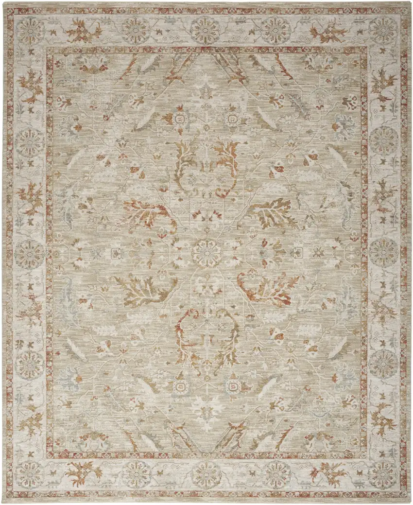Green Floral Power Loom Distressed Area Rug With Fringe Photo 2