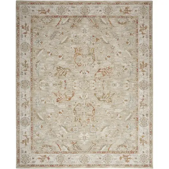 Green Floral Power Loom Distressed Area Rug With Fringe Photo 5