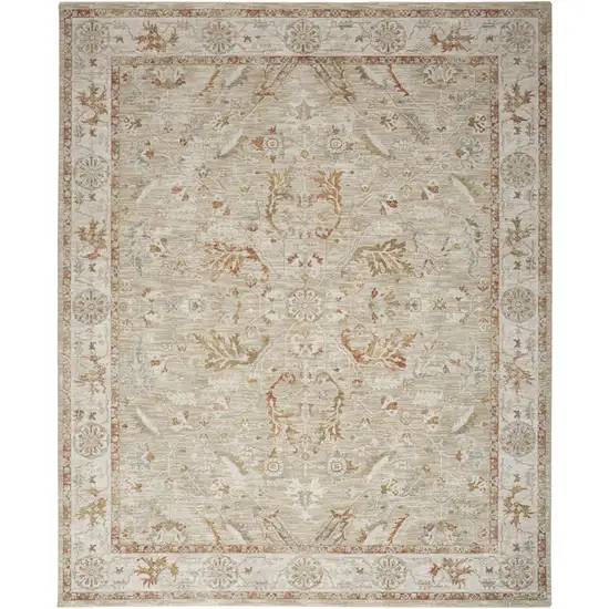 Green Floral Power Loom Distressed Area Rug With Fringe Photo 1