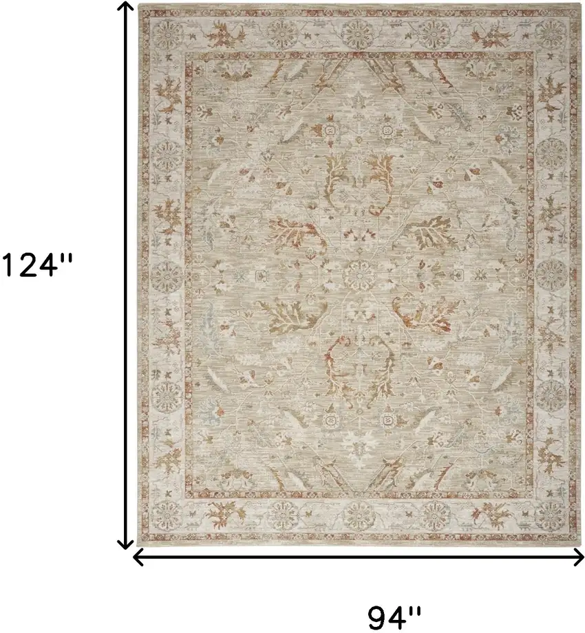 Green Floral Power Loom Distressed Area Rug With Fringe Photo 3