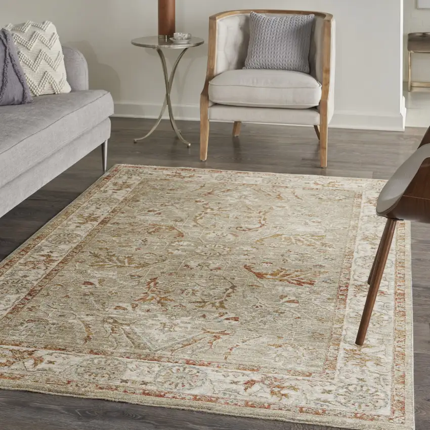 Green Floral Power Loom Distressed Area Rug Photo 3