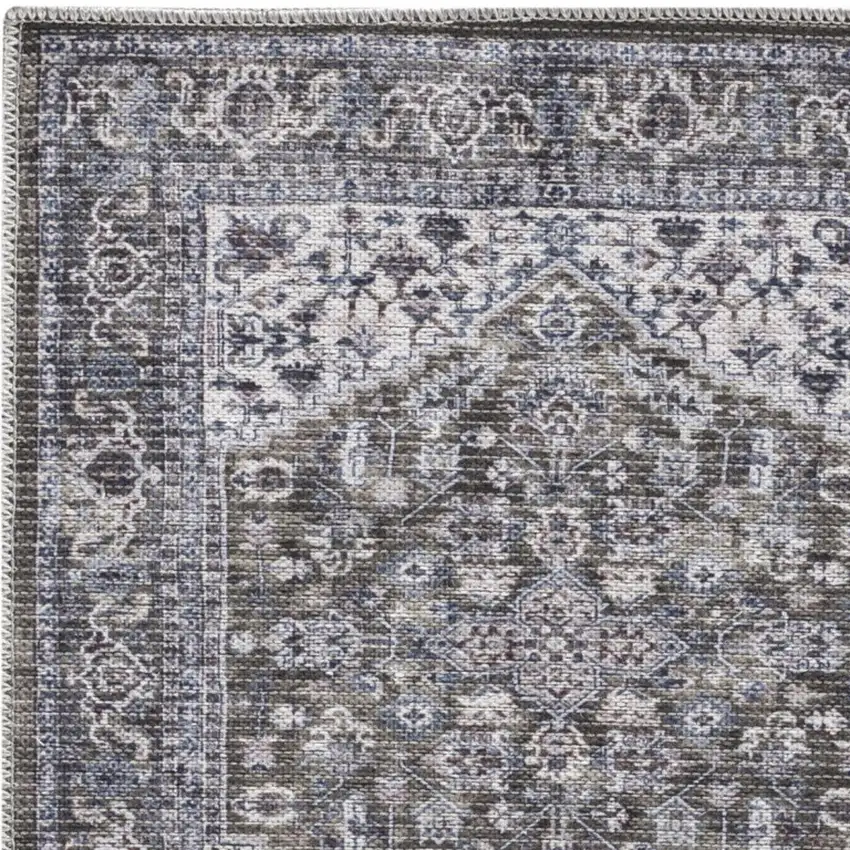 Green Floral Power Loom Worn Faded Area Rug Photo 9