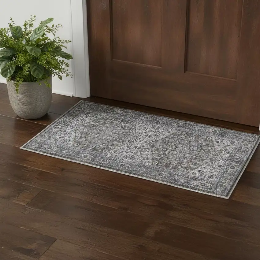 Green Floral Power Loom Worn Faded Area Rug Photo 1