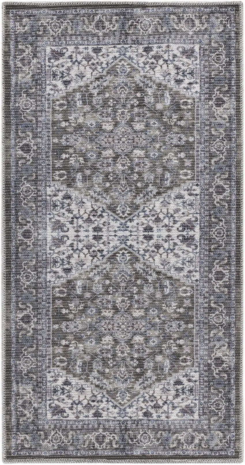 Green Floral Power Loom Worn Faded Area Rug Photo 8