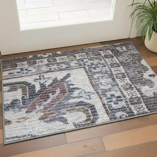 Green Floral Power Loom Worn Faded Area Rug Photo 1